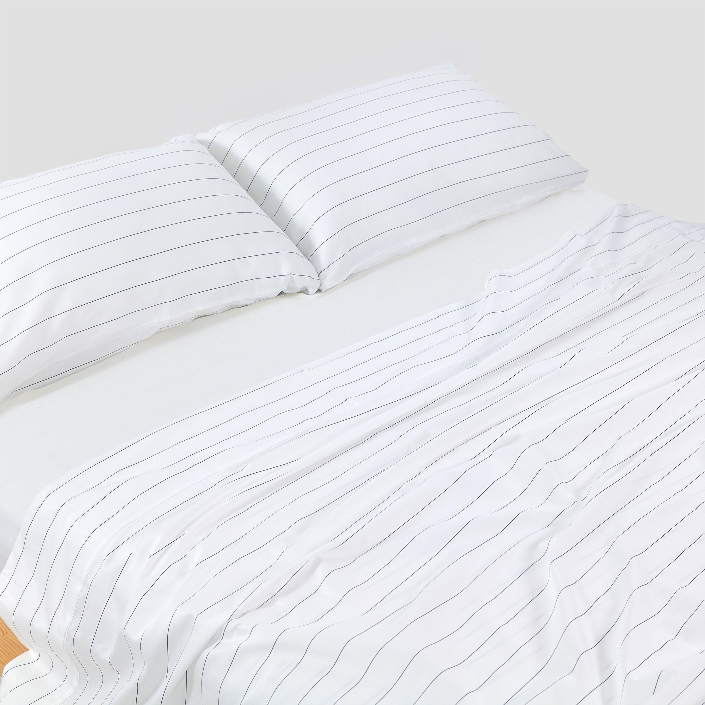 Classic White Pinstripes Flat Sheet Set Organic Cotton By SOJAO